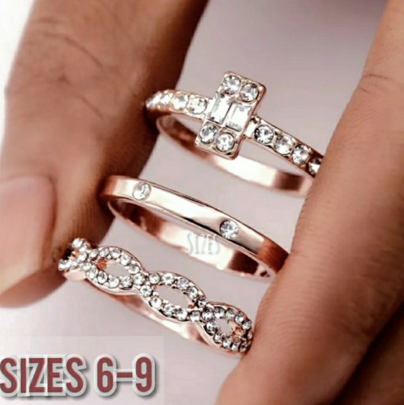 Lucky's Lady Gifts Jewelry - 3 Ring Diamond & Rose Gold Ring Trio Twist Set